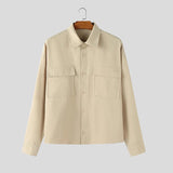 AIDASE  -  Men Shirt Solid Color Lapel Long Sleeve Pockets Casual Men Clothing Streetwear Loose Korean Style Fashion Male Tops aidase-shop