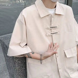 AIDASE  -  American Retro Men's Short Sleeved Shirt Large Pocket Design Casual Shirts Summer Loose Versatile Male Tops Clothing aidase-shop