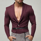 AIDASE  -  Men Blazer Striped Patchwork Lapel Long Sleeve One Button Casual Male Suit Streetwear 2025 Fashion Thin Coats Blazer Men aidase-shop