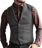Aidase Grey Herringbone Men's Vests Lapel V Neck Wool Casual Formal Business Vest Slim Fit Gilet Waistcoat Groomman aidase-shop