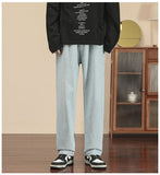 AIDASE  -  New Korean Fashion Men's Casual Ankle-Length Jeans Classic Man Straight Denim Wide-leg Pants Light Blue Grey Black 3XL aidase-shop