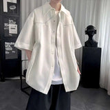 AIDASE  -  Short Sleeve Men Shirt Summer Trendy Design Korean Style Fashion Cool Outerwear Lapel Simpel Solid Color Male Tops 21E6521