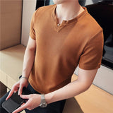 AIDASE  -  Men's Waffle Knit T-Shirt Short Sleeve - Premium Breathable Ice Silk Slim Fit Tee, Lightweight Casual Top, Coffee aidase-shop