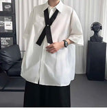 AIDASE  -  Casual Men's Shirt Cross Tie Detachable Sleeves Solid Color Design Summer New Fashion Lapel Single-breasted Shirts 21E6629 aidase-shop