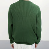 AIDASE  -  Casual Buttoned Crew Neck Knit Jumper Tops Men Vintage Knitting Sweaters Trendy Mens Autumn Long Sleeve Solid Color Sweater aidase-shop