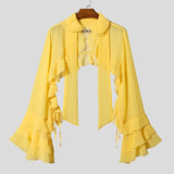 AIDASE  -  Men Shirt Solid Color Chiffon See Through Ruffle Irregular Shirts Men Cardigan Streetwear Sexy Fashion Party Camisa aidase-shop