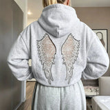 AIDASE  -  Women Angel Wings Solid Color Hoodie Y2k Hollow Out Lace Patchwork Sweatshirt Female Casual Street Long Sleeve Tops aidase-shop