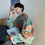 Aidase  Harajuku Style Sweater Men's Loose Casual Round Neck Knitted Sweater Korean Version Trendy Ins Hong Kong Style Versatile Sweater