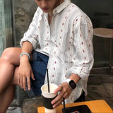 AIDASE  -  Men Shirt Striped Printing Lapel Long Sleeve Loose Men Clothing Streetwear Fashion Casual Tops Male Shirts S-5XL aidase-shop