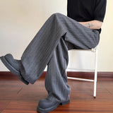 AIDASE  -  Daily Casual Loose Straight Bottoms Men Vintage Draped Lace-up Pleated Trouesrs For Mens Spring Fashionable Striped Pants aidase-shop