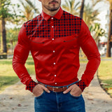 AIDASE  -  Elegant Chest Pocket Men'S Plaid Shirt Mens Fashion Casual Houndstooth Color Block Splicing Lapel Button Cuffs Camisas De Hombre aidase-shop