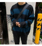 Knitted Light Luxury Pullovers Sweater Men Casual Striped Vintage Loose O Neck Solid Color Long Sleeve Coat Streetwear aidase-shop
