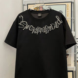 AIDASE  -  American Style Men's T-shirt Summer Trend Simple Pearl Spliced Round Neck Short Sleeve Niche Design Loose Men Tops aidase-shop
