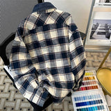 AIDASE  -  Checkered Long Sleeved Shirt Men's Retro Patchwork Lapel Shirts Jacket Contrasting Loose Casual Man Clothing aidase-shop