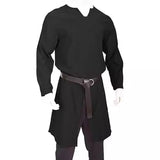 Aidase Streetwear Long Sleeve Tshirt For Men European Medieval Knight Top Vintage Loose V-neck Split Long Gown Pullover