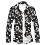 AIDASE  -  New Men's Shirt Autumn Stretch Print Large Size Long Sleeve Flower Shirt, Blue, White, Black Shirt Asia Size M-7XL aidase-shop