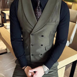 AIDASE  -  Spring Autumn Men's Double-breasted Suit Collar British Retro Business Casual Solid Color Slim Fashion Trendy Vest aidase-shop