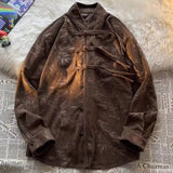 AIDASE  -  Niche Design Button-down Corduroy Shirt Men Spring Autumn Chinese Style Jacquard Tang Suit Handsome Long-sleeved Shirt Jacket aidase-shop