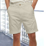 AIDASE  -  Men Solid Linen Breathable Casual Straight Leg Roll-up Hem Mid-length Shorts aidase-shop