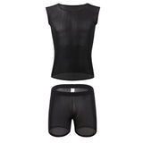 AIDASE  -  Sexy Sleeveless Mesh Transparent T-shirts Mens Lounge Undershirts Tank Tops Sexy Homme Boxer Shorts Gym Homewear Men Clothes Set aidase-shop