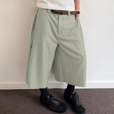 AIDASE  -  Men Pants Button Joggers Oversize Solid Color Casual Calf-length Trousers Men Streetwear Pleated Fashion Wide Leg Pants aidase-shop