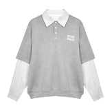 AIDASE  -  Autumn Retro Loose American Fake Two-piece POLO Shirt Long-sleeved T-shirt Men's Versatile Fashion Couple Splicing Shirt Chic aidase-shop