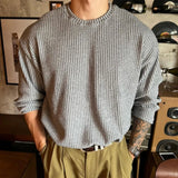 Aidase Mens Autumn Winter New Textured Vertical Striped Knitted T-Shirt Gender-Neutral Loose Casual Simple Long-Sleeved Top Unisex aidase-shop