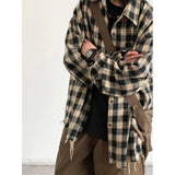 AIDASE  -  Retro American Plaid Long Sve irt Men Women Spring Autumn Mural Embroidery Ripped Workwear Loose Fit irt Jaet aidase-shop