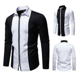 AIDASE  -  New Men's Zipper Design Long Sleeved Shirt Contrast Color Patchwork Luxury Male Tops aidase-shop