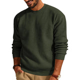 Aidase Fashionable Waffle Knitted Sweaters Men Casual Solid Color Long Sleeve Crew Neck Knit Jumper Top Mens Autumn Trendy Slim Sweater aidase-shop