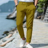 AIDASE  -  Men's Linen Blend Slim Fit Tapered Pants Summer Breathable Casual Trousers with Button Fly aidase-shop