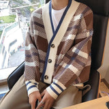 Aidase Autumn Men's Luxury Knitted Plaid Printed Buttons Cardigan Sweater Long Sleeve Streetwear Leisure Coat Fashion Check Knitwear aidase-shop