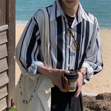 AIDASE  -  New Spring and Autumn Fashion Trend Men's Polo Neck Stripe Contrast Color Long Sleeve Handsome Versatile Casual Loose Shirt