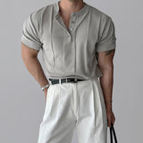 AIDASE  -  New Fashion Men Henry Collar T-Shirt Leisure Luxury Knit Short Sleeve Tops Korean Style Summer Stretchy Breathable Fitness Tees