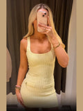 AIDASE  -  Solid Knitted Tight Mini Dress Women Sexy Round Neck Sleeveless Waist Cinched Short Dresses 2025 New Summer Beach Holiday Robe aidase-shop