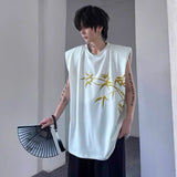 AIDASE  -  Men Summer Sleeveless Shoulder Pads Streetwear Hip Hop Loose Tank Tees Shirts Chinese Casual Print T-shirt Vest Women aidase-shop