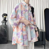 AIDASE  -  Men's Trendy Tie-Dye Short Sleeve Casual Shirt 2025 Summer New Fashion Lapel Single Breasted Tops Handsome Clothes 21E6522 aidase-shop