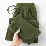 AIDASE  -  Double-sided Fleece! Retro Military Green Straight-leg Pants Women Loose Thickened Warm Drawstring Casual Wide-leg Pants Men aidase-shop