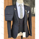 Aidase Solid Color Formal Men Suits One Button Peak Lapel Blazer Skinny 3 Piece Jacket Pants Vest Outfits Luxury Wedding Full Set Terno