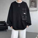 AIDASE  -  Japanese Large Pockets Solid Color Sweater Trend Design Sense Round Neck Long Sleeve Autumn Loose Fashion Women Men Clothing aidase-shop