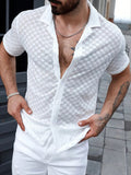 AIDASE  -  Fashion Mens Plaid Textured Knitted Shirt Tops Spring Summer Casual Mens Breathable Knit Shirts Stylish Men Short Sleeve Shirt aidase-shop
