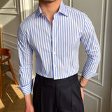 Aidase Spring British Casual Stripe Shirt Retro Shirt Dress Camisa Masculina Social Italian Summer Men Long Sleeve Striped Shirt