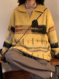 AIDASE  -  Retro American Lazy Sle Knitted Sweater ex Worn Design Loose Casual  Ne Striped Sweater Soft Fine Yarn Long Sve aidase-shop