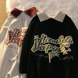 26.78Aidase American Retro Personalized Design Letter Print Polo Short Sleeved Men and Women Loose Summer Student Couple Casual Y2k Top aidase-shop