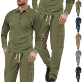 AIDASE  -  Spring and Autumn men's long sleeved two-piece collar shirt, long pants, loose work clothes, casual sportswear set aidase-shop