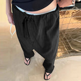 AIDASE  -  Men Striped Pants Lace Up Joggers Loose Casual Straight Trousers Men Streetwear 2025 Fashion Leisure Male Long Pants aidase-shop
