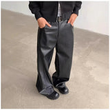 AIDASE  -  American Retro PU Leather Pants Men Loose High-End Vibe Straight Leg Wide Leg Draped Floor-Length Pants Matte Casual Trousers aidase-shop