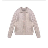 AIDASE  -  Winter Men's Korean Fashion Button-up Cardigan Casual Streetwear Cable Knitted Sweaters Y2K Vintage Turn-Down Collar Knitwear aidase-shop