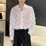 AIDASE  -  Spring Summer Square Neckline Hollowed Out Long Sleeve Shirts Niche Personalized Petal Design Men's Tide Chic Shirt aidase-shop