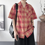 AIDASE  -  Fashion Men's Plaid Shirt 2025 Summer New Frayed Edges Design Lapel Short Sleeve Single Breasted Casual Loose Tops 21E6529 aidase-shop